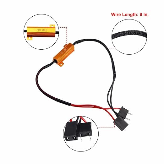 O-NEX H7 LED Load Resistor Kit 50W 8ohm Headlight Bulb Relay Harness Adapter Anti Flicker Error Decoder Warning Canceller