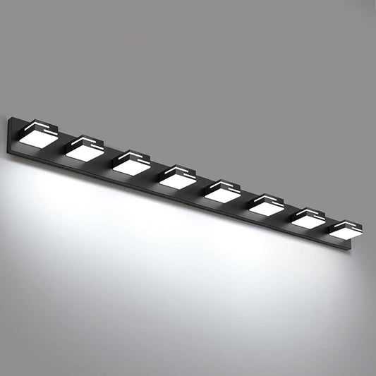 LED Modern Bathroom Vanity Light Fixtures, Dimmable Matte Black Vanity Lights for Bathroom Lighting Fixtures Over Mirror, with 360° Rotatable Acrylic Heads 8-Light 54-inch (Cool White 6000K)
