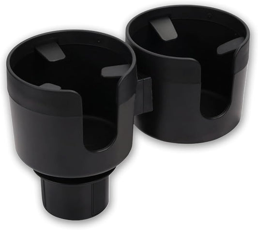 Car Double Cup Holder Extender, Multifunctional 2-in-1 Auto Drink Holder Insert with Adjustable Base, Portable Cup Holders Adapter, Universal Car Beverage Organizer for Bottle, Snack (Black)