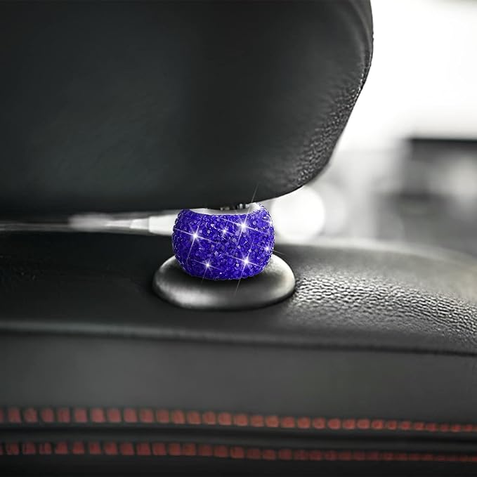 BELOMI 4 Pack Car Headrest Collars, Bling Car Head Rest Collars Rings Decor, Rhinestone Car Head Rest Collars, Diamond Interior Car Seat Accessory (Dark Blue)