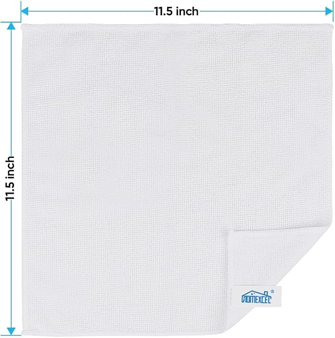 HOMEXCEL White Microfiber Cleaning Cloth, 24 Pack Cleaning Towels for Kitchen, Lint Free, Scratch-Free, Highly Absorbent, and Reusable Cleaning Rags for House, Window and Glass, Cars, 11.5 X11.5 inch