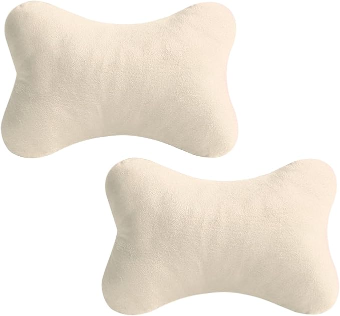 2PCS Car Neck Pillow, Soft Comfortable Vehicle Seat Neck Support Pillow Cushion for Relief Driving Fatigue, Breathable Auto Interior Headrest Neck Rest Pad, Universal for Vehicles (Beige)