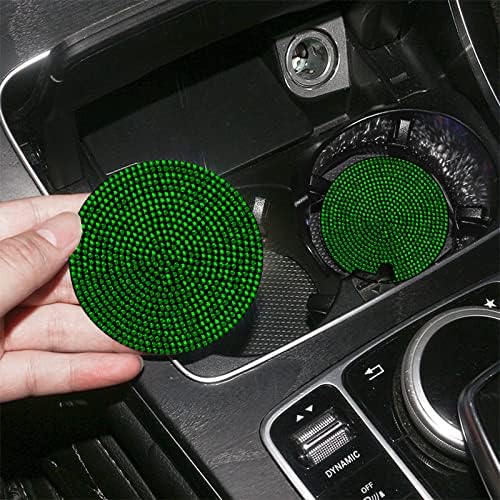 Bling Cup Holder Insert Coaster- 2.75 inch Silicone Anti-Slip Shockproof, Universal Fashion Car Interior Accessories for Women (Green, 4 PCS)