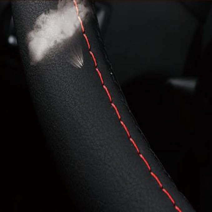SHIAWASENA Auto Car Steering Wheel Cover, Universal 15 Inch Fit, Soft Leather, Breathable Anti Slip (Black&Red)