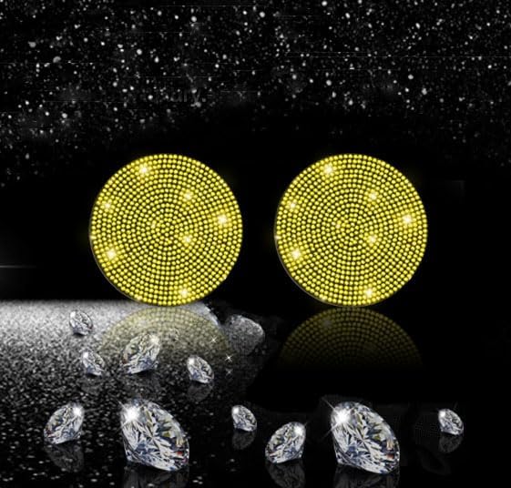 NBTEPEM 2pcs Bling Car Cup Holder Coaster, 2.75 inch Anti-Slip Shockproof Universal Fashion Car Coasters Insert Bling Crystal Rhinestone Automotive Interior Accessories for Women (2 pcs, Yellow)