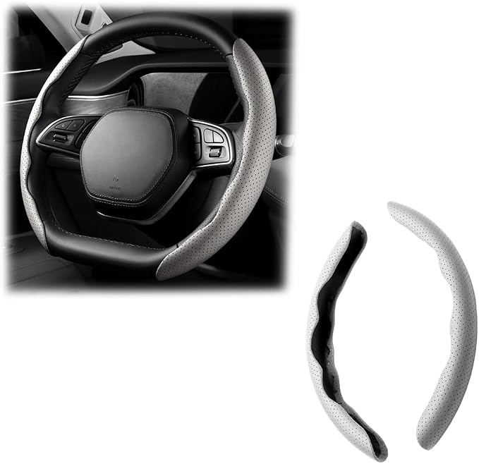 LoyaForba Car Steering Wheel Cover, Universal 15 Inch Leather Segmented Auto Steering Wheel Protector, Anti-Slip and Soft Breathable, Car Interior Accessories for Most Vehicle, SUV, Truck (White)