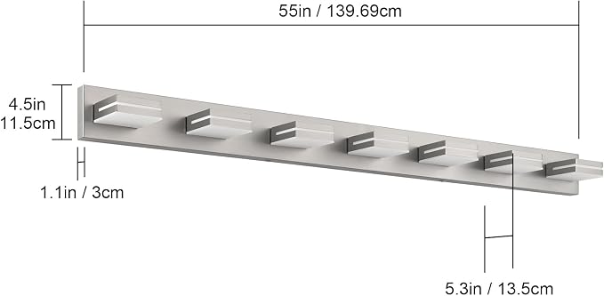 SineRise LED Modern Bathroom Vanity Light Fixtures (7-Light, 55-Inch), Brushed Nickel Modern Acrylic Bathroom Wall Lighting Fixtures Over Mirror (Cool White 6000K)