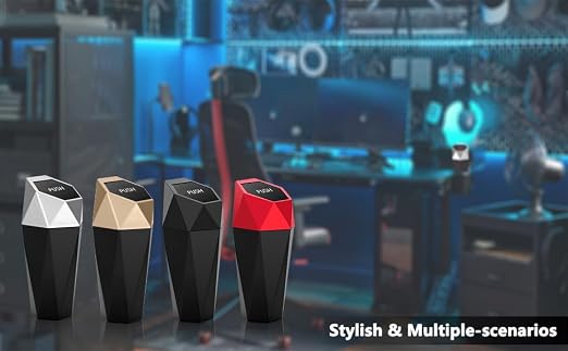 Ginsco Car Trash Can with Lid, Mini Car Garbage Can, Car Trash Bin Car Accessories for Interior, Leakproof Small Trash Cup for Car, Home, Bedroom Office (Golden)
