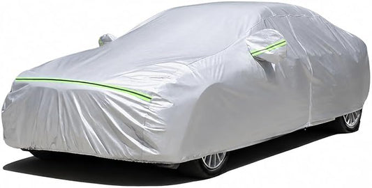 Favoto Car Cover Waterproof All Weather Windproof for Sedans 184-193 Inches | UV Protection, Soft Cotton Lining, Driver Door Zipper, Reflective Strips and Storage Bag Included with Vehicle Fitment Silver
