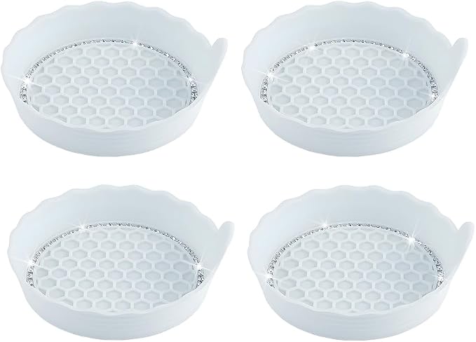 HZEL 4PCS Bling Car Cup Holder Coaster, Shiny Crystal Rhinestone Silicone Dustproof Drink Cup Insert Pad, Dazzling Automotive Interior Water Bottle Holder Embedded Mat, Universal Fit (Light Blue)