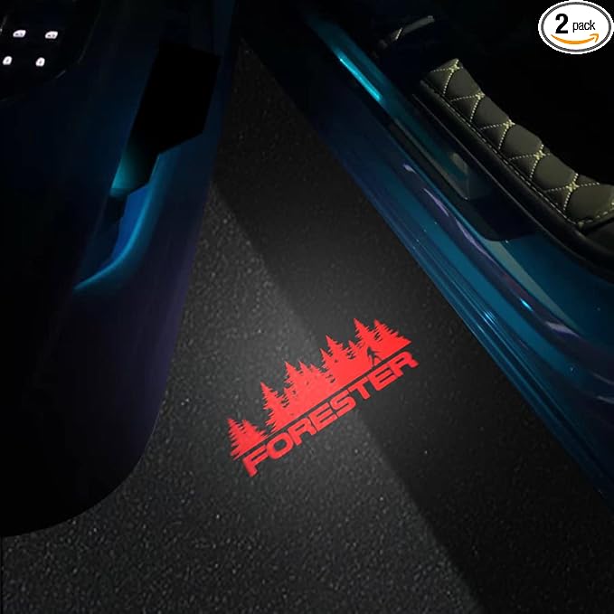 2 pcs Non-Fading LED Car Door Logo Lights Courtesy Projector Laser Welcome Light Ghost Shadow Forester Accessories Puddle lamp Compatible with Forester (Forester RED)