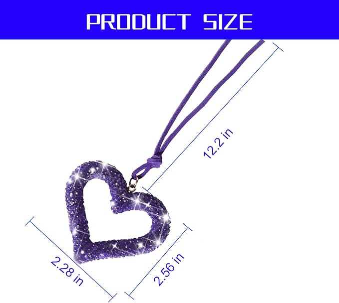 Mandark Bling Heart Car Hanging Accessories, Crystal Rhinestone Vehicle Rear View Mirror Charm Pendant Ornaments, Cute Diamond Auto Interior Hanger Decoration for Women Girls（Purple）