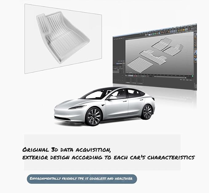 Floor Mats for Tesla Model 3 Highland 2026 2025 2024, TPE All Weather Protection Floor Mats Set (6 Pieces), Custom Fit Cargo Liner Cargo Trunk Accessories, Heavy Duty Accessories, Black