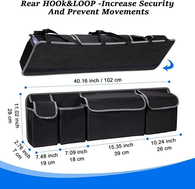 Car Trunk Organizer, Large Capacity Car Storage Bag with 4 Pockets, | Collapsible Backseat Organizer for SUV/MPV/Truck, 40.16" x 11.02"