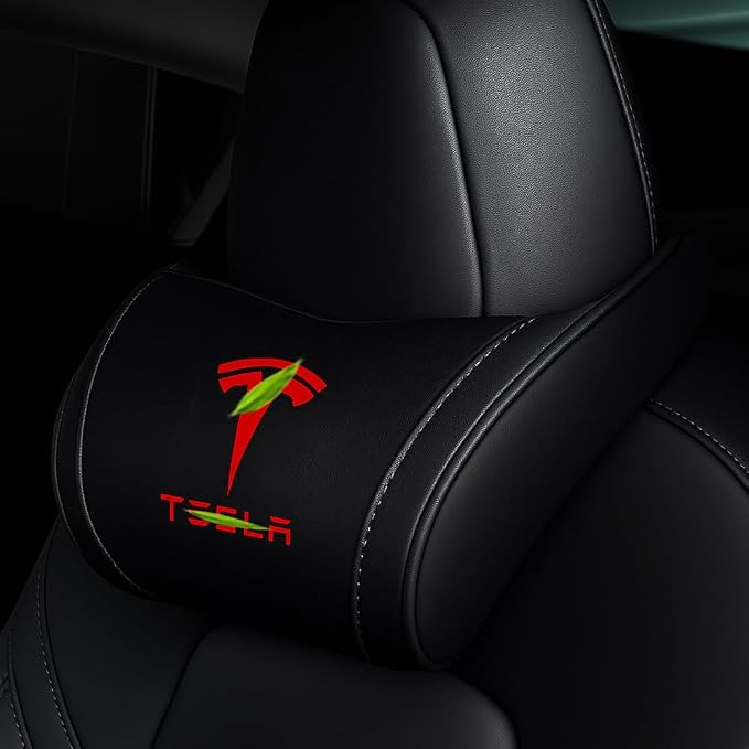 Car Headrest Neck Pillow Support Ergonomic, with Valve Stem Covers Accessory for Driving Seat Fatigue Relief Compatible with Model S X 3 Y & Cybertruck - 2 Pieces