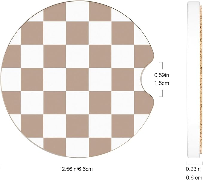 Ceramic Car Coasters – Absorbent Car Cup Holder Coaster Set for Women, Cute Aesthetic Car Accessories for Girls, 2 Pack (Brown)