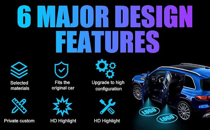 SPOBODY 2PCS Car Door Light Projector Led Car Door Projector Rechargeable HD Car Welcome Courtesy Ghost Shadow Lamp Fit for All Cars (for JEE-P)