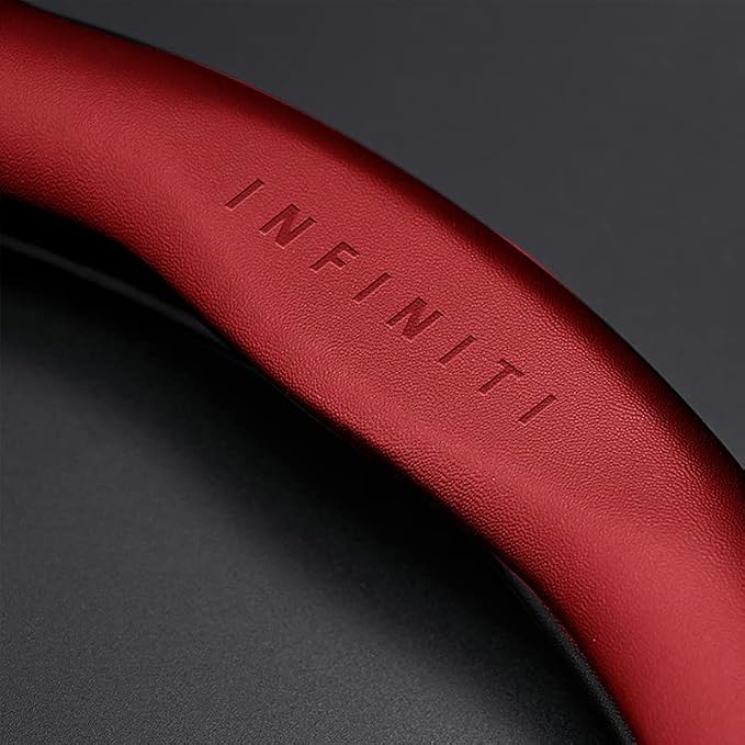 Steering Wheel Cover Compatible with Infiniti, Nappa Leather&Carbon Fiber Texture Steering Wheel Cover, 14.5-15 Inch Diameter with 2 Coasters and USB Fast Charging Cable (Red)
