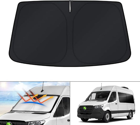 KUST Windshield Sun Shade for Freightliner Sprinter & Mercedes Benz Sprinter Accessories 2007-2025 2026 Window Sunshade Sun Visor Protector Foldable Blocks UV Rays Keep Car Cooler