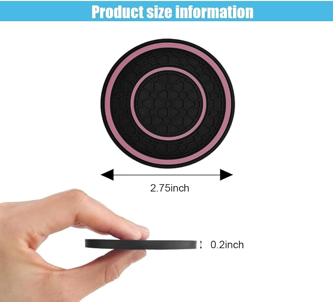 2PCS Car Cup Holder Coasters, 2.75 Inch Auto Non-Slip Anti Dust Cup Mats, Console Cup Holder Insert Coaster Auto Insulated Mats, Universal Interior Accessories for Most Cars (Pink)