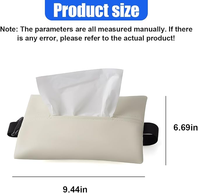 YoRise Car Tissue Holder, PU Leather Car Napkin Holder with Adjustable Strap, Center Console Tissues Box Cover, Sun Visor Organizer Keep Auto Tidy, Vehicle Headrest Storage Accessories (Beige)