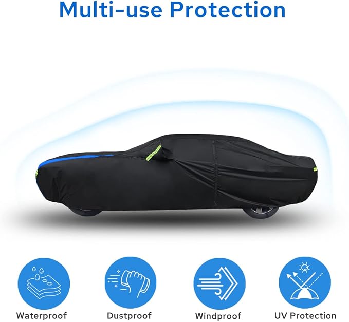 Avecrew Dodge Challenger Car Cover Waterproof All Weather for Automobiles, Outdoor Full Exterior Covers Fit 2008-2026 Dodge Challenger with Windproof Strap and Driver Door Zipper