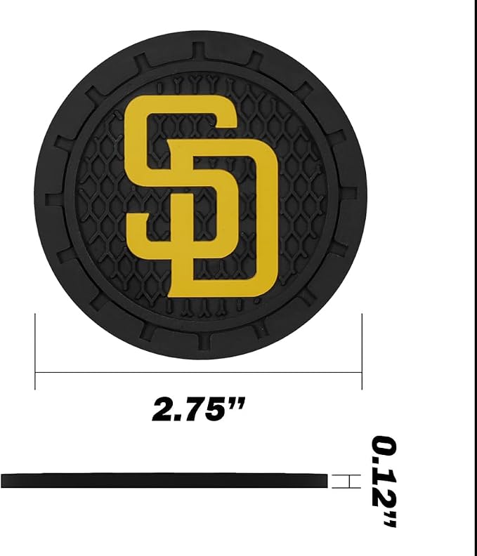 Baseball Fans Car Cup Holder Coasters for San Diego Padres Fans, 2 Pack Padres Silicone Non-Slip Cup Mats, 2.75" Car Cup Holder Inserts for Auto Interior