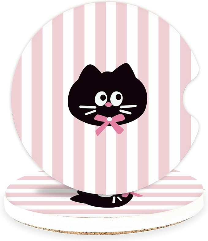 Ceramic Car Coasters – Absorbent Car Cup Holder Coaster Set for Women, Cute Aesthetic Car Accessories for Girls, 2 Pack (Sea Pink)