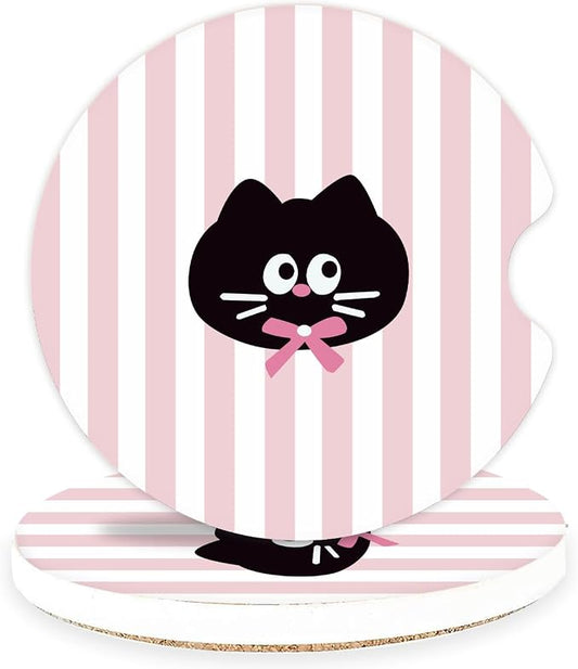 Ceramic Car Coasters – Absorbent Car Cup Holder Coaster Set for Women, Cute Aesthetic Car Accessories for Girls, 2 Pack (Sea Pink)