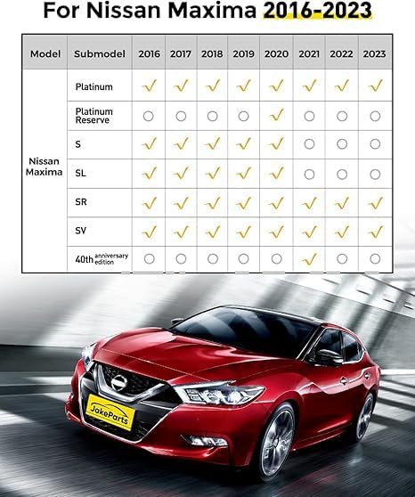 Car Floor Mats for Nissan Maxima 2016-2023 4PCS Full Set with Trunk Mat | All Weather Full Coverage Floor Liners Heavy Duty Waterproof Long-Lasting Maxima Accessories TPE Rubber Carpet