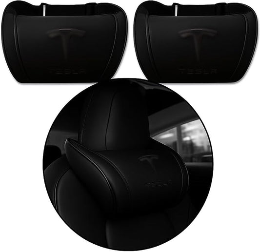 Car Headrest Neck Pillow Support Ergonomic, with Valve Stem Covers Accessory for Driving Seat Fatigue Relief Compatible with Model S X 3 Y & Cybertruck - 2 Pieces
