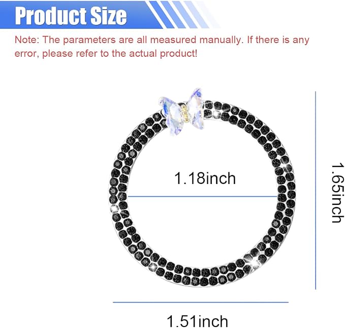 Bling Butterfly Car Engine Push Start Button Ring Sticker (Black) | Crystal Rhinestone Auto Key Ignition Knob Ring Emblem, Sparkling Auto Interior Decoration Accessories for Women