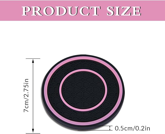 2 Pack Car Coasters for Cup Holder, 2.75 Inch Universal Auto Waterproof Coasters Silicon Insulation Cup Mats,No-Slip Anti Dust Insert Coaster for Woman Man, Suit for Vehicle Interior (2, Pink)