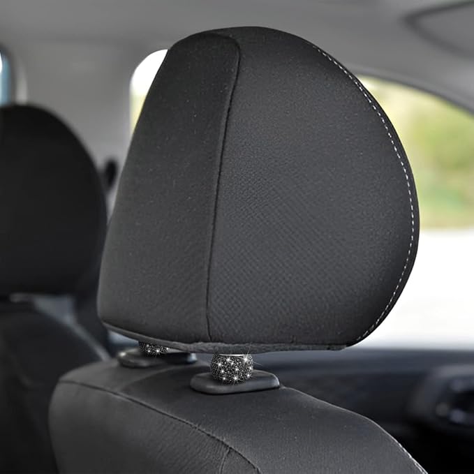 BELOMI 4 Pack Car Headrest Collars, Bling Car Head Rest Collars Rings Decor, Rhinestone Car Head Rest Collars, Diamond Interior Car Seat Accessory (Black)