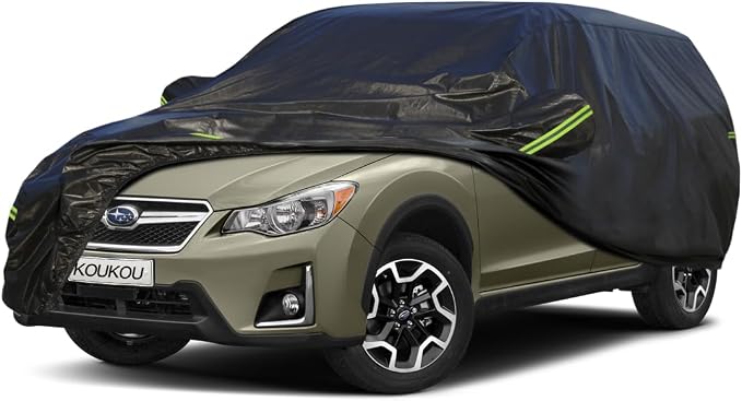 KouKou Waterproof SUV Car Cover Suitable for Subaru Crosstrek from 2017 to 2025, 7 Layers Windproof All Weather Waterproof Outdoor Cover Sun Rain UV Dust Snow Protection. Black