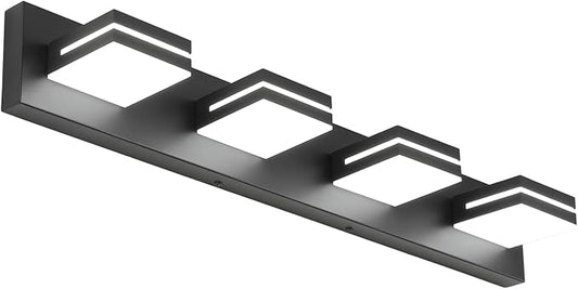 SineRise LED Modern Bathroom Vanity Light Fixtures (4-Light, 30-Inch, Dimmable), Matte Black Modern Acrylic Bathroom Wall Lighting Fixtures Over Mirror (Cool White 6000K)