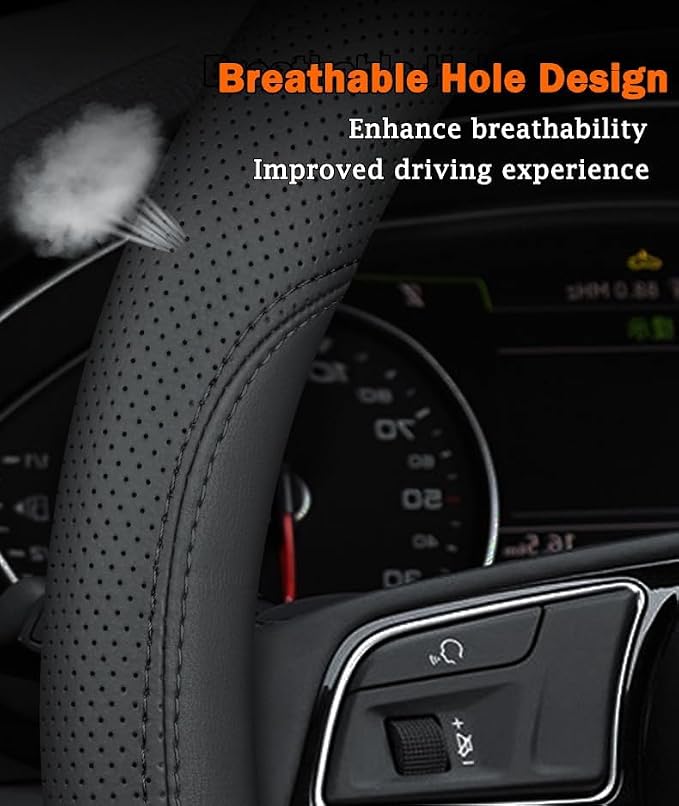 Leather Steering Wheel Cover for Mazda CX5/CX-5 CX50/CX-50 CX3/CX-3 CX30/CX-30 CX9/CX-9 Mazda 3 5 6 MX-5 Miata CX-7 RX-8 GS GT Sport Car Accessories, 2026 Black 14.5-15 inch