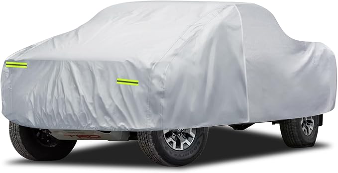 Truck Cover Waterproof All Weather, 6 Layers Pickup Cover with Zipper & Cotton Fit for Toyota Tacoma, Dodge Dakota, Nissan Titan (T2 Fit Truck Length Up to 230 inch), Silver