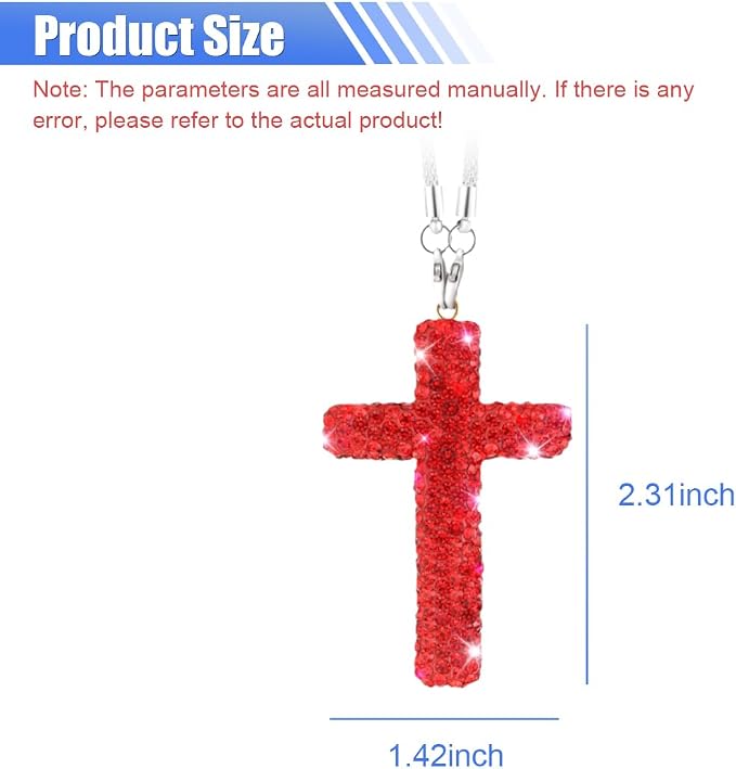 ZIMISI Bling Cross Car Hanging Ornament, Crystal Rhinestone Car Rearview Mirror Pendant for Women, Diamond Rear View Mirror Charm Present, Universal Vehicle Interior Decoration Accessory (Red)