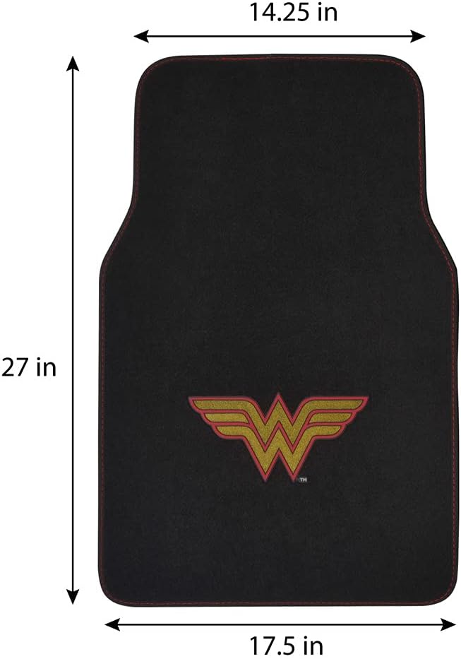 BDK Warner Brothers DC Comics Classic Wonder Woman Licensed Auto Carpet Floor Mats, Universal Fit 4PC Set Front & Rear for Car Truck Van SUV