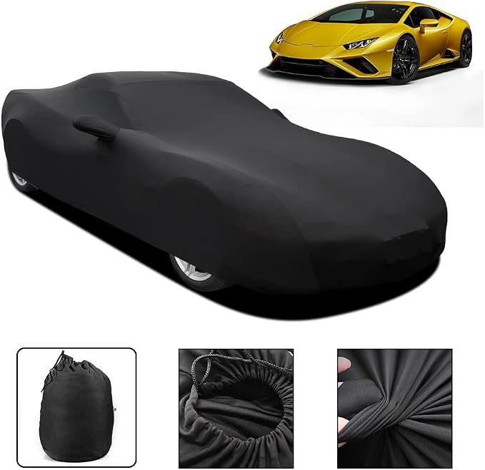 WinPower Indoor Sports Car Cover Stretch Dustproof Protection Full Car Cover for Underground Garage, Car Show, Black