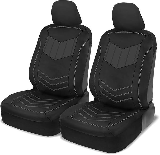 Motor Trend Super Sport Gray Faux Leather Seat Covers, Front Seats – Modern Two-Tone Design, Easy to Install Seat Protectors, Interior Covers for Car Truck Van and SUV