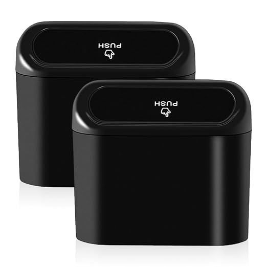Car Trash Can with Lid, Leakproof Mini Garbage Bin for Car – Compact Design with Self-Closing Lid, Waterproof & Easy to Clean, Includes Trash Bags for Door Pocket, Cup Holder, or Office Desk (2)