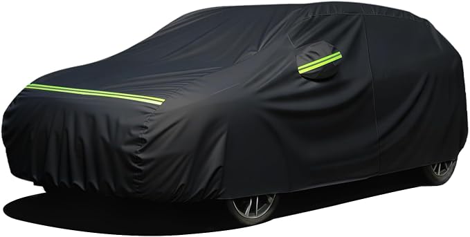 Favoto Car Cover Waterproof All Weather Windproof for Hatchback 157-171’’ | UV Protection, Soft Cotton Lining, Driver Door Zipper, Reflective Strips and Storage Bag Included with Vehicle Fitment Black