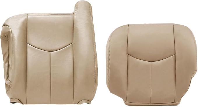 SecosAutoparts Driver & Passenger Bottom & Top Lean Back & Driver Foam Replacement Leather Seat Covers Tan# 522 Compatible with Chevy Tahoe Suburban Silverado Avalanche GMC Sierra 2003 2004 2005 2006