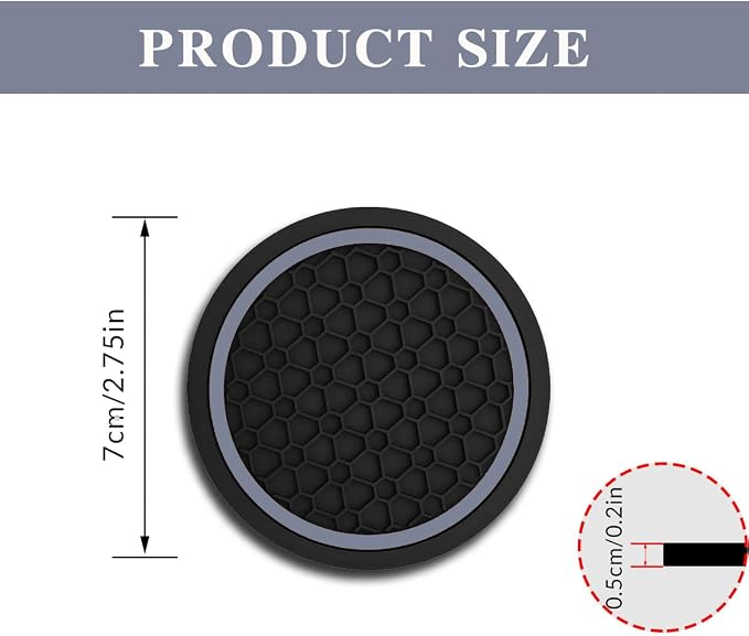 Car Cup Holder Coasters, Dustproof Automotive Interior Accessories Mat,2.75 Inch Non-Slip Insert Water Bottle Holder Pads, Universal for Vehicles, Trucks, RVs and More (Black/Gray, 4PCS)