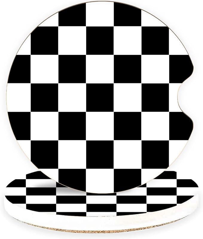 Ceramic Car Coasters – Absorbent Car Cup Holder Coaster Set for Women, Cute Aesthetic Car Accessories for Girls, 2 Pack (Black)
