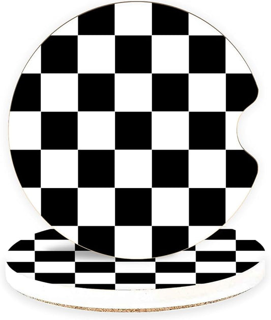 Ceramic Car Coasters – Absorbent Car Cup Holder Coaster Set for Women, Cute Aesthetic Car Accessories for Girls, 2 Pack (Black)