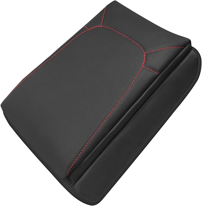 Muslogy Center Console Armrest Cover Fit for Chevrolet Colorado/GMC Canyon 2023-2026 Accessories, Comfort Armrest Pad Console Lid Cushion Vegan Leather 1-Inch Extra Thick(Red Stitching)