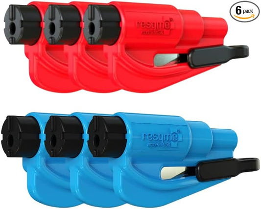 resqme The Original Emergency Keychain Car Escape Tool, 2-in-1 Seatbelt Cutter and Window Breaker, Made in USA, Pack of 6, Blue, Red - Compact Emergency Hammer